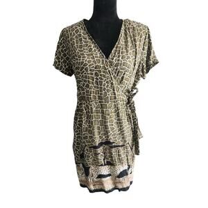 Vintage Kdk Designs Wrap Short Sleeves Safari Wrap Mini Dress 10p